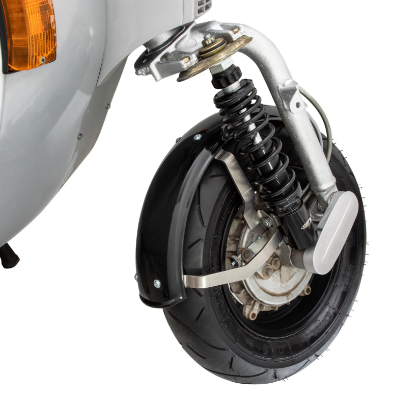 Mudguard 2.0 Garelli for Vespa PX 80-200cc, metal black glossy, bracket stainless steel brushed