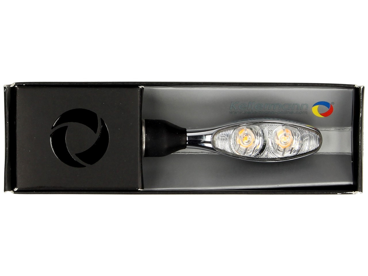 Kellermann turn signal, Micro 1000 Extreme, steel, LED, V/H, L/R, 12 V, shiny chrome, M8x20