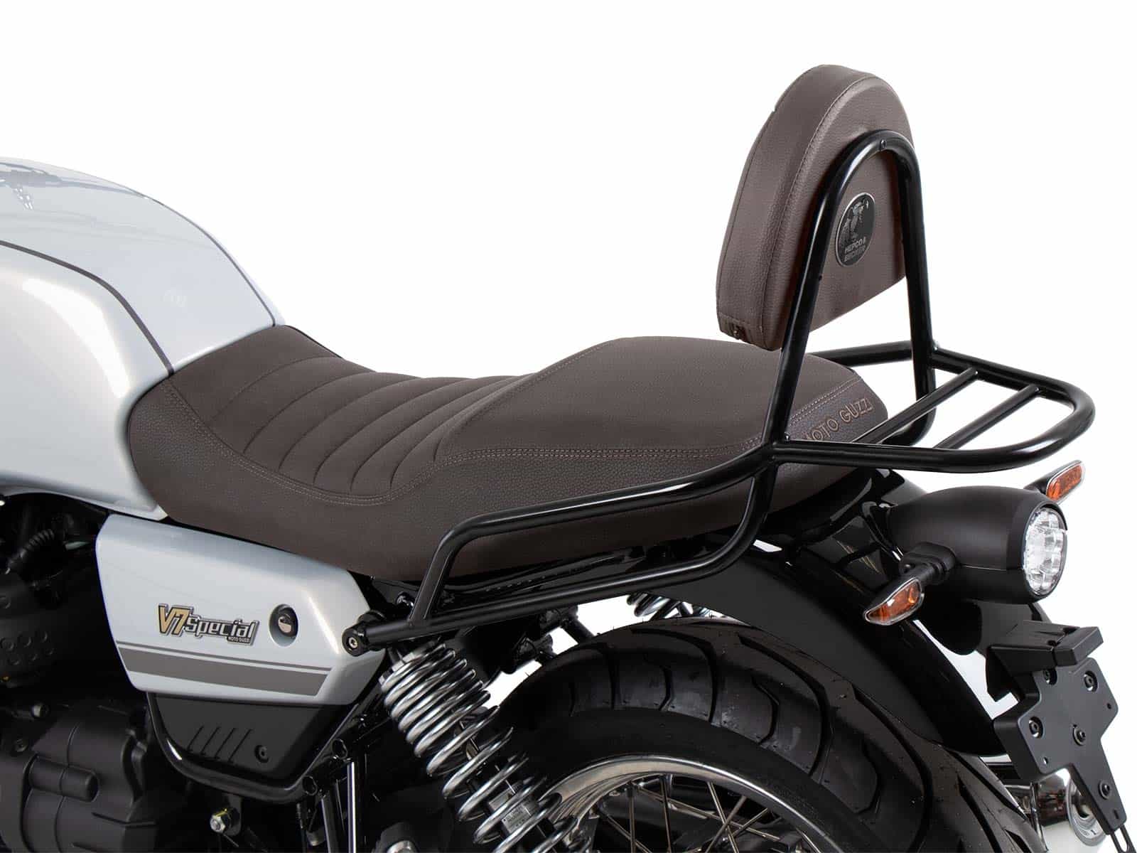 Sissybar with luggage rack brown for Moto Guzzi V7 850 Special/Stone/Centenario (21-24)