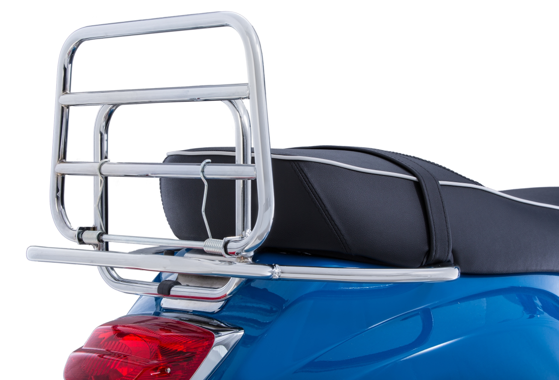 Rear luggage rack for Vespa LX/LXV/S 50-150cc, foldable, chrome