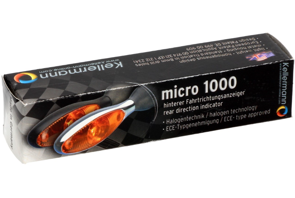 Kellermann turn signal, Micro 1000 Halogen, steel, halogen, HR/HL, 12 V, 6 W, chrome matt, M8x20