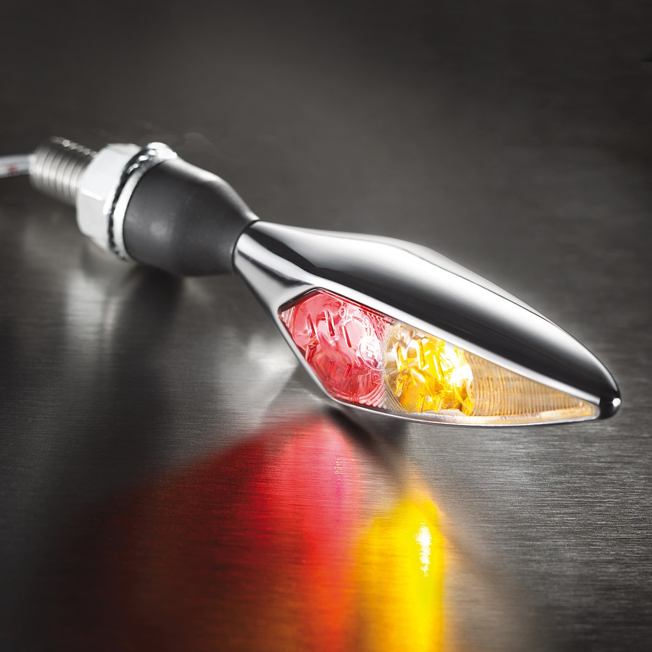 Kellermann turn signal, rear and brake light, Rhombus DF, steel, LED, HR, 12 V, shiny chrome, M8x20