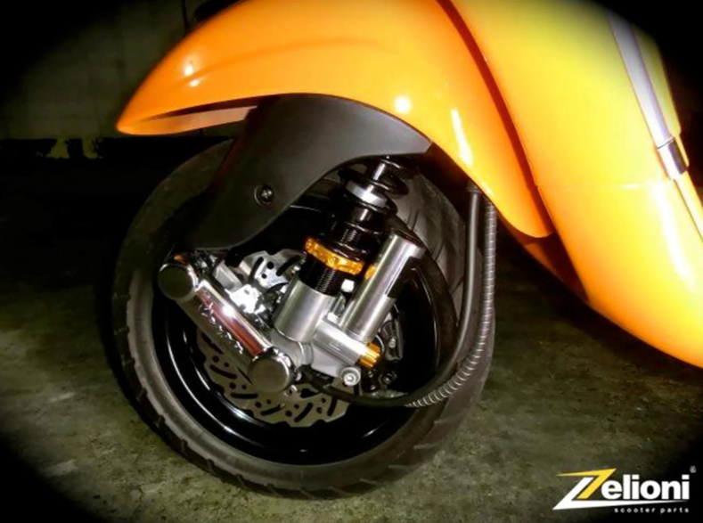 Front shock absorber ZELIONI for Vespa ET2/ET4/LX/LXV/S 50-150ccm, silver/orange/black