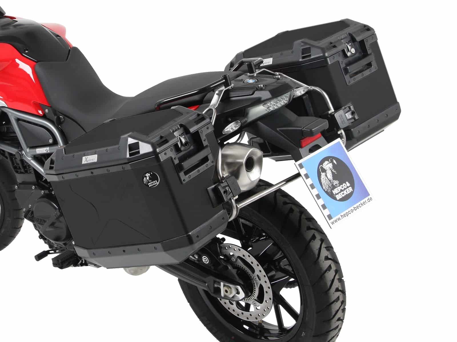Case carrier set Cutout stainless steel carrier incl. case set Xplorer Cutout black for BMW F 800 GS