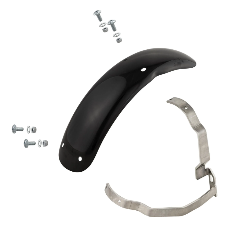 Mudguard 2.0 Garelli Race EVO II for Vespa PX 80-200cc, GRP black, bracket stainless steel brushed