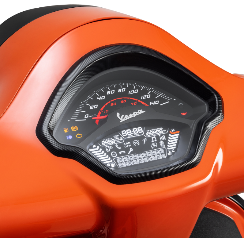 Decorative ring speedometer for Vespa GTS/GTS Super 125/300cc (`22-), aluminum, black anodized