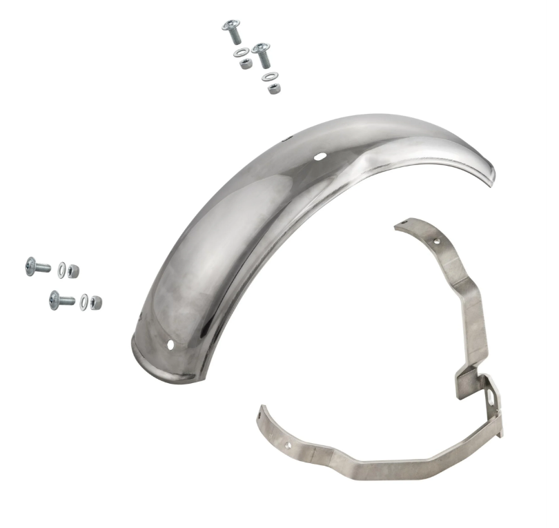 Mudguard 2.0 Garelli for Vespa PX 80-200cc, polished stainless steel, holder stainless steel