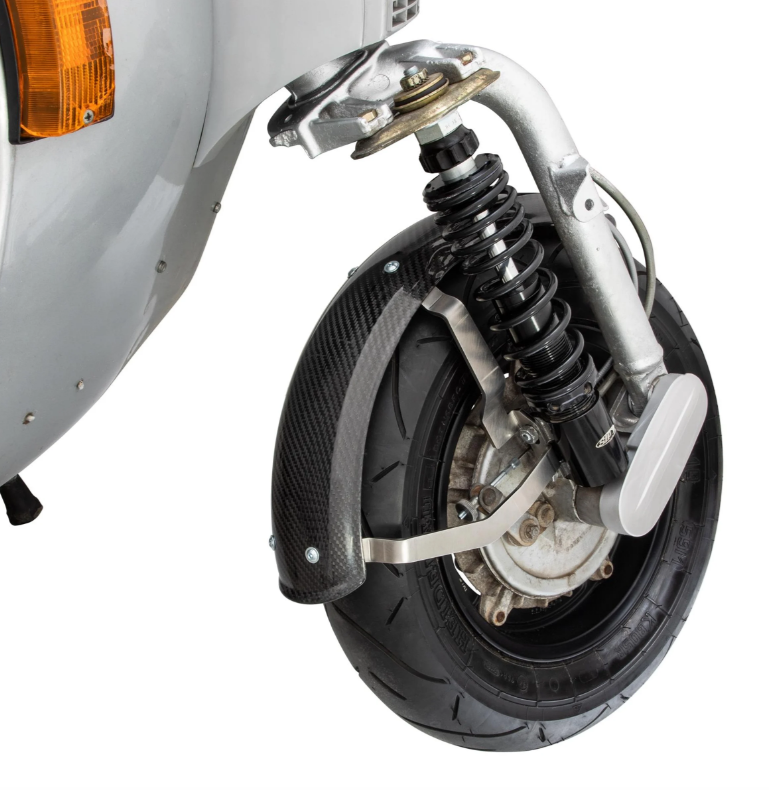 Mudguard 2.0 Garelli EVO II for Vespa PX 80-200cc, carbon clear, bracket stainless steel