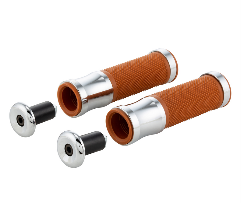 Grips Ø 24/24 mm, L 125 mm for Vespa PX 125-200cc, chrome/brown