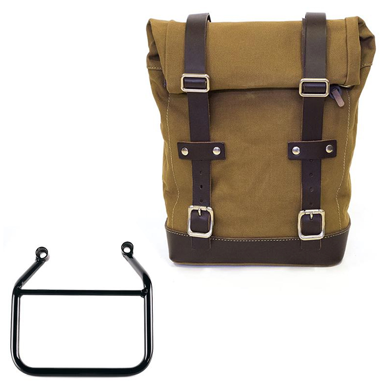 Canvas side bag left 10L-14L + frame Triumph Scrambler 400 X - Beige/Brown