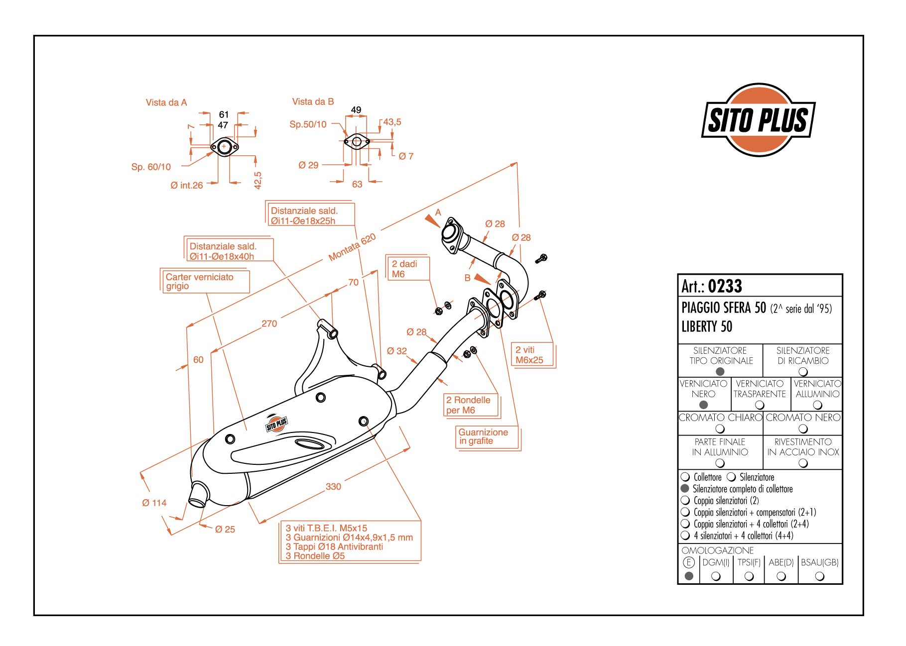 Sito / LeoVince exhaust system Sito Plus, steel for Piaggio Liberty 50 (Bj.1995-)