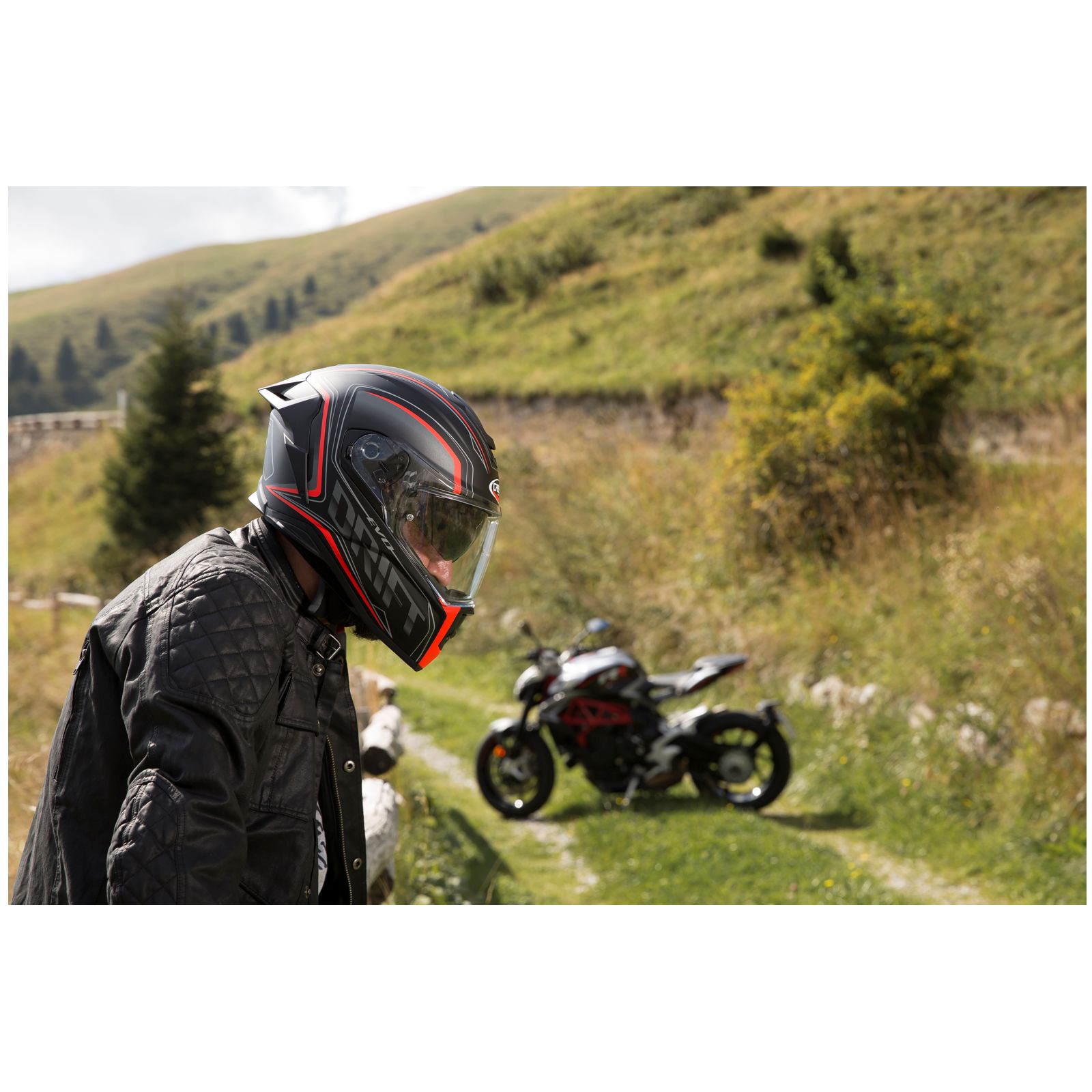 Caberg Helmet Drift Evo Integra, matte black / gray fluo red