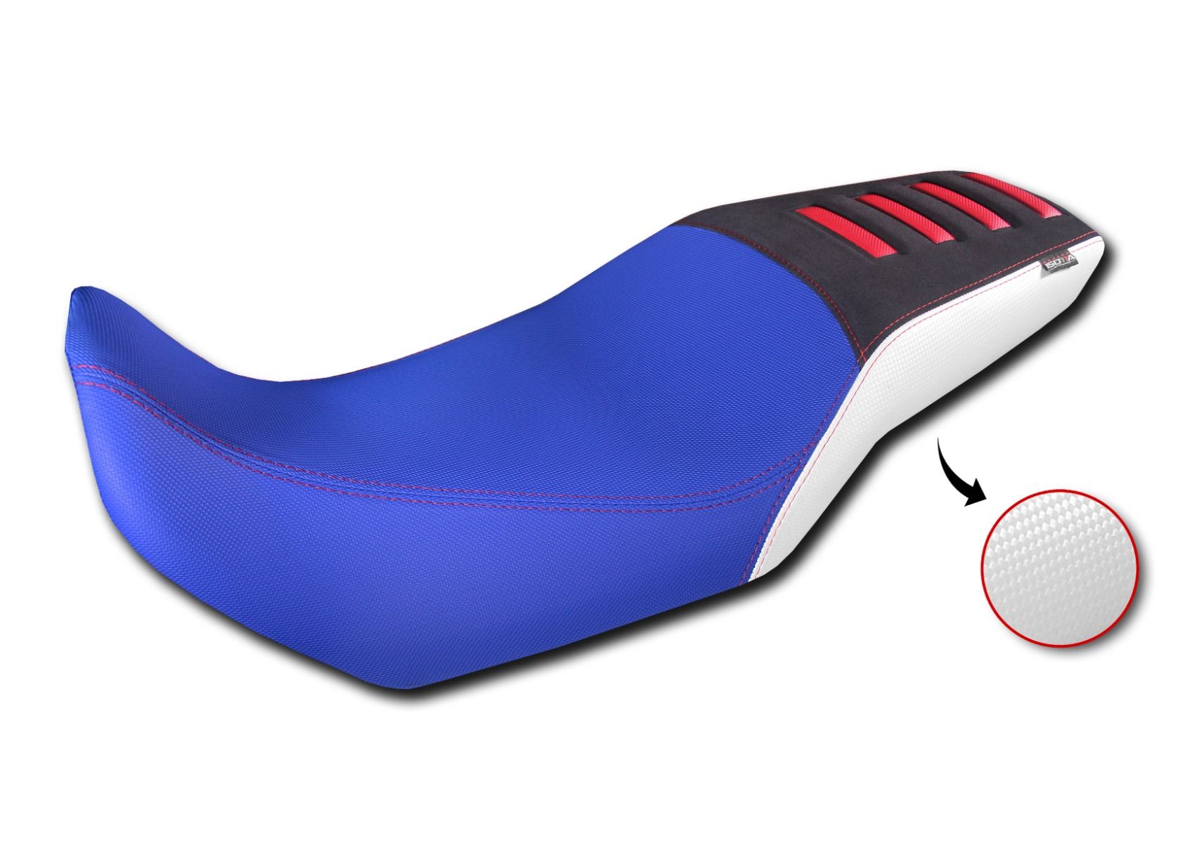 Seat cover Comfort made of 3D fiber for Honda XL 750 Transalp, blue / white / black with red inserts