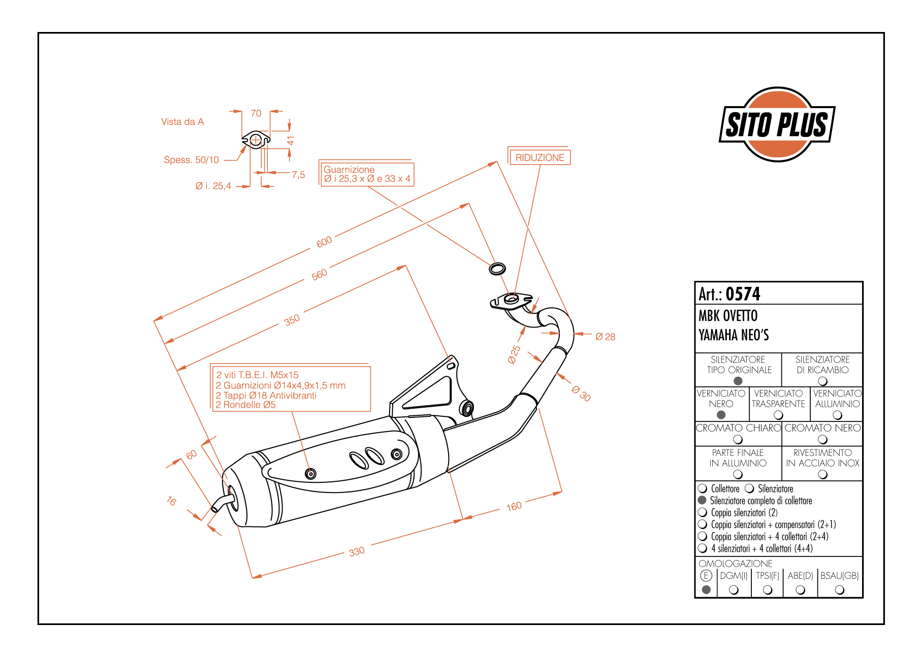 Sito / LeoVince exhaust system Sito Plus, steel for Yamaha NEO'S 50 (Bj.02-12)