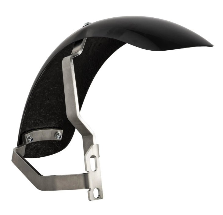 Mudguard 2.0 Garelli Race EVO II for Vespa PX 80-200cc, GRP black, bracket stainless steel brushed