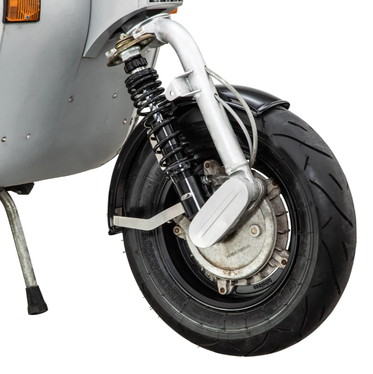 Mudguard 2.0 Garelli for Vespa PX 80-200cc, metal black glossy, bracket stainless steel brushed