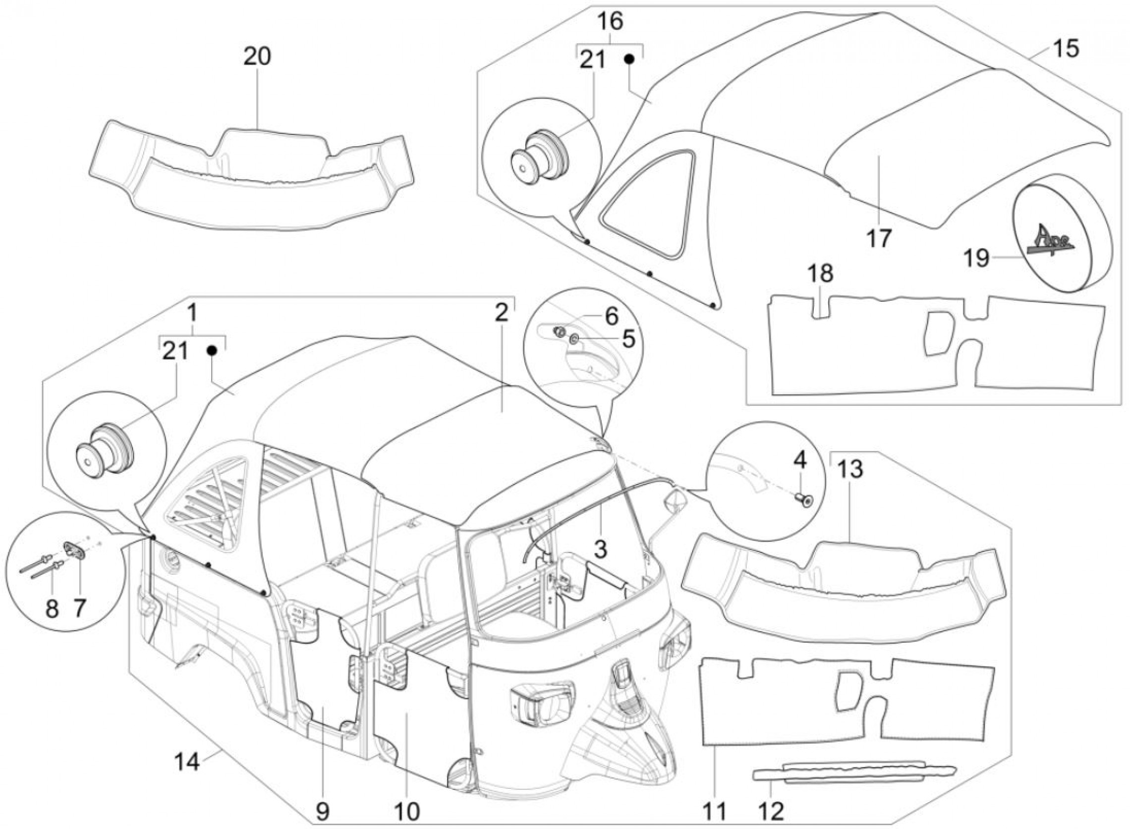 Door panel right for APE Calessino (13-17)