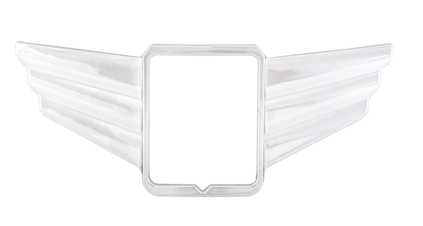 Cascade decorative wing for square PIAGGIO emblem, Mark II, for Vespa, plastic, chrome