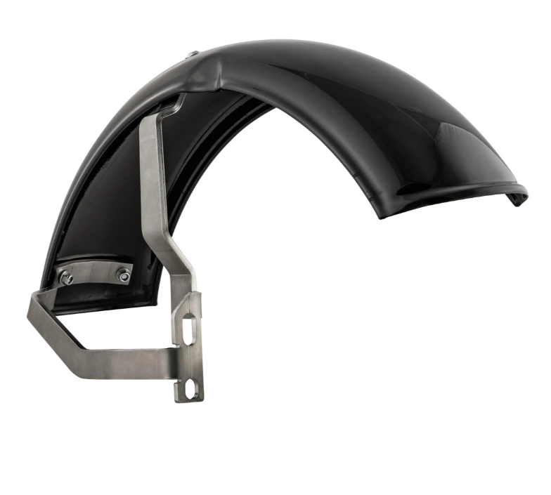 Mudguard 2.0 Garelli for Vespa PX 80-200cc, metal black glossy, bracket stainless steel brushed