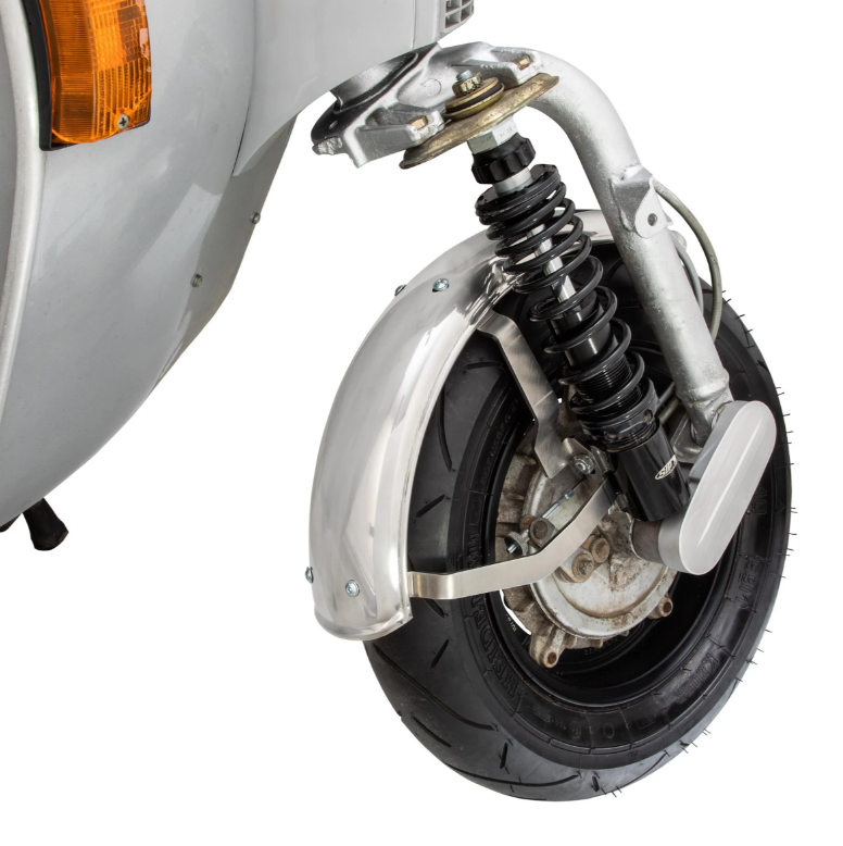 Mudguard 2.0 Garelli for Vespa PX 80-200cc, polished stainless steel, holder stainless steel