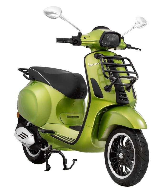 Luggage carrier front for Vespa Primavera /Sprint /Elettrica 50-150ccm, foldable, black glossy