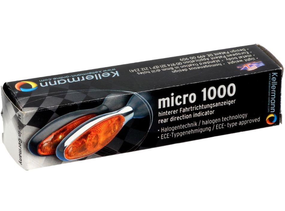 Kellermann turn signal, Micro 1000 Halogen, steel, halogen, HR/HL, 12 V, 6 W, black satin finish