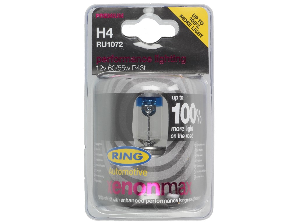 Ring bulb, incandescent lamp, H4, +100% more light, 12 V, 60/55 W, P43t