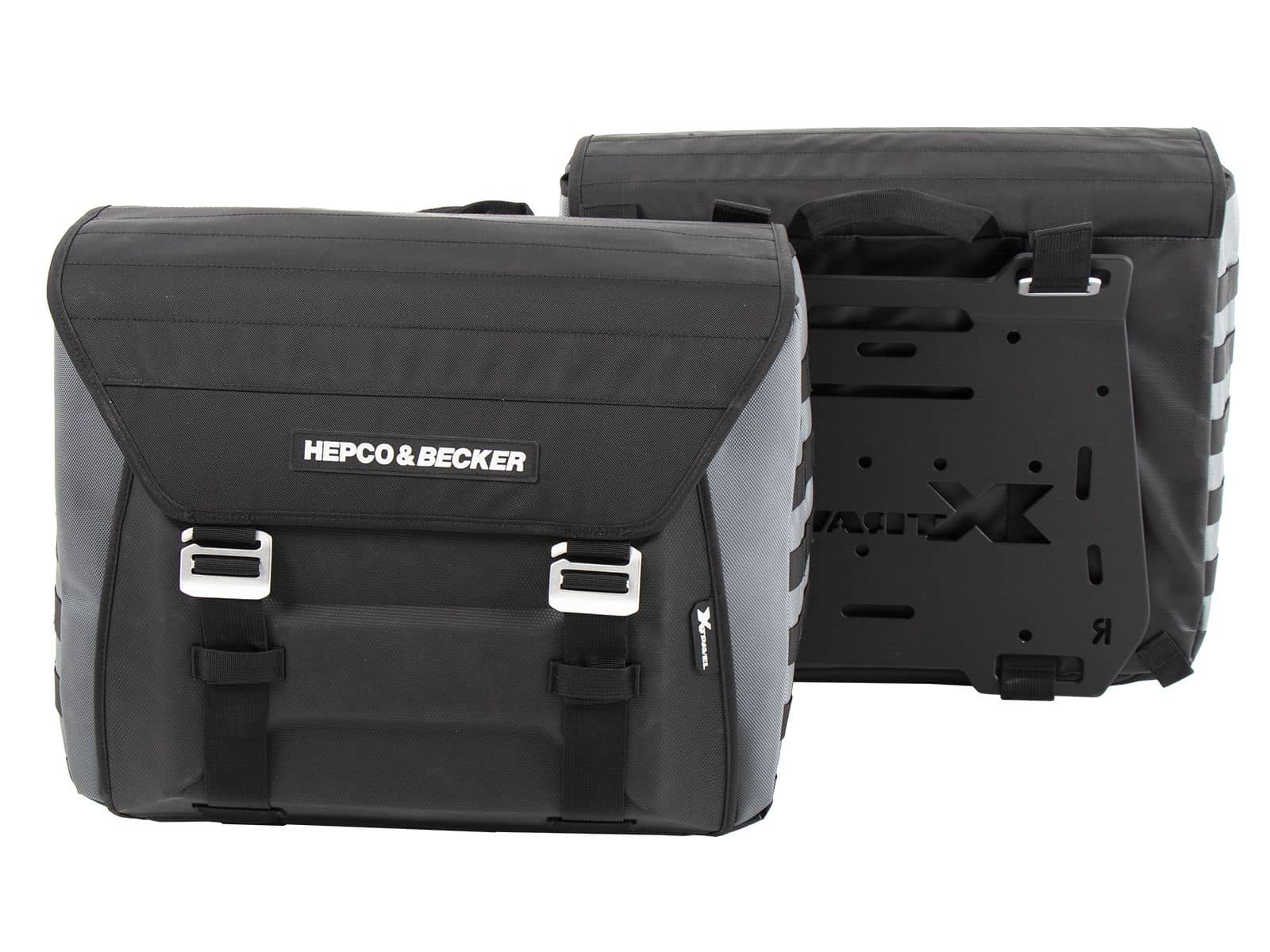 Side bag set Xtravel Basic incl. 2x universal adapter plate for tubular side case carrier