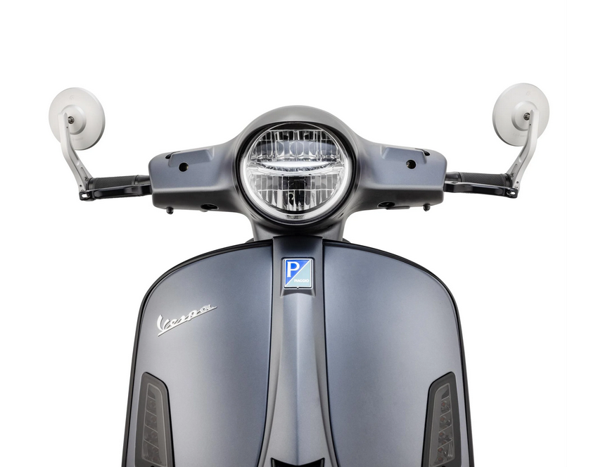 Handlebar end mirror for Vespa, left or right, round, silver matt