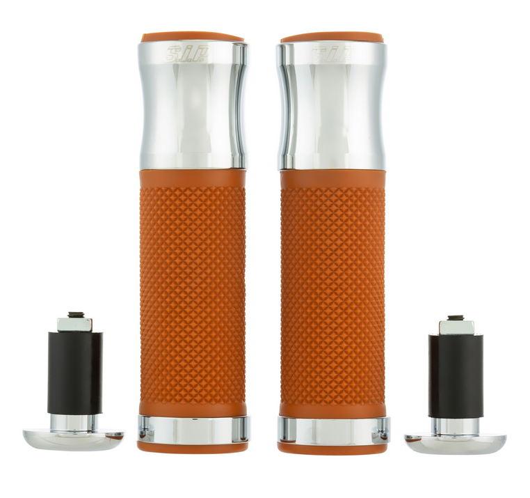 Grips Ø 24/24 mm, L 125 mm for Vespa PX 125-200cc, chrome/brown