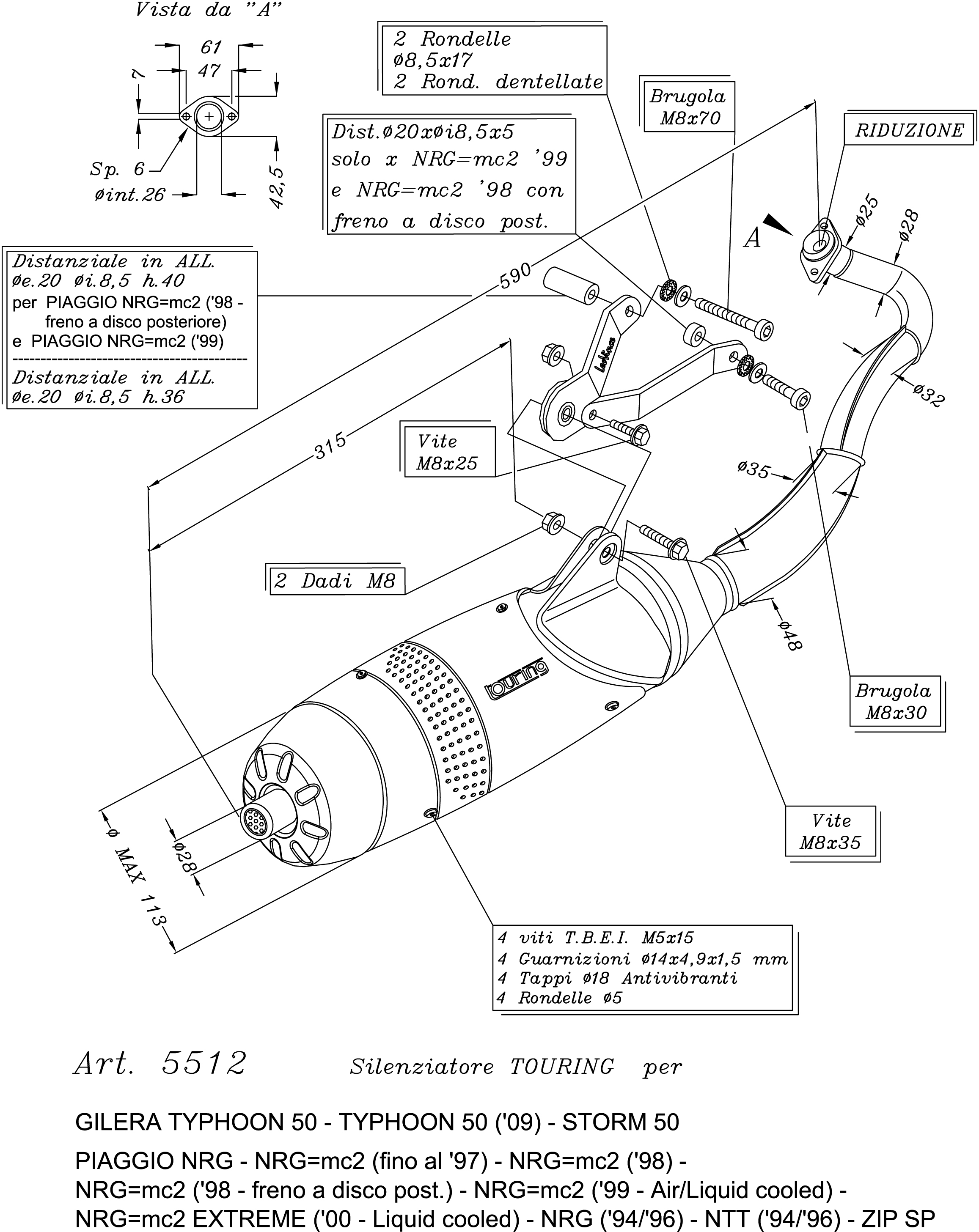 LeoVince exhaust system Touring, steel, full system for NRG / Typhoon / ZIP