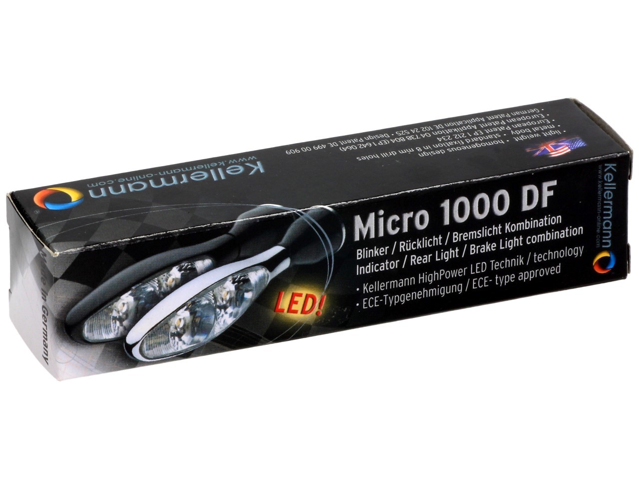Kellermann turn signal, rear and brake light, Micro 1000 DF, steel, LED, HL/HR, 12 V, shiny chrome