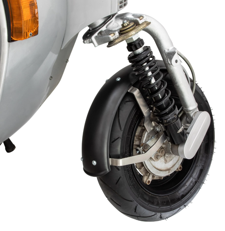 Mudguard 2.0 Garelli for Vespa PX 80-200cc, metal black matt, bracket stainless steel brushed
