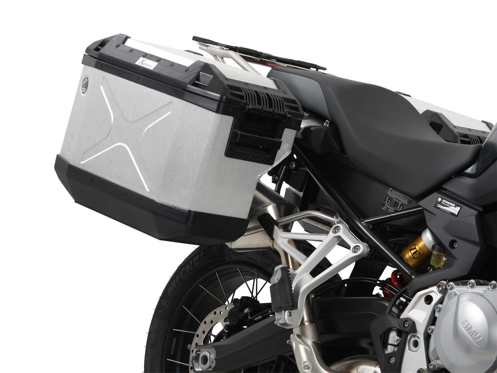 Case carrier set Cutout stainless steel carrier incl. case set Xplorer Cutout silver for BMW F 850 GS