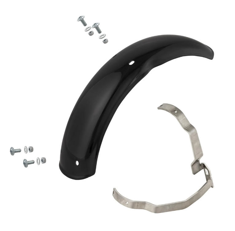 Mudguard 2.0 Garelli EVO II for Vespa PX 80-200cc, GRP black, bracket stainless steel brushed