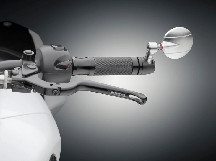 Handlebar end mirror RIZOMA "SPY-R" Ø 94.5 mm left or right for Vespa, black/silver anodized