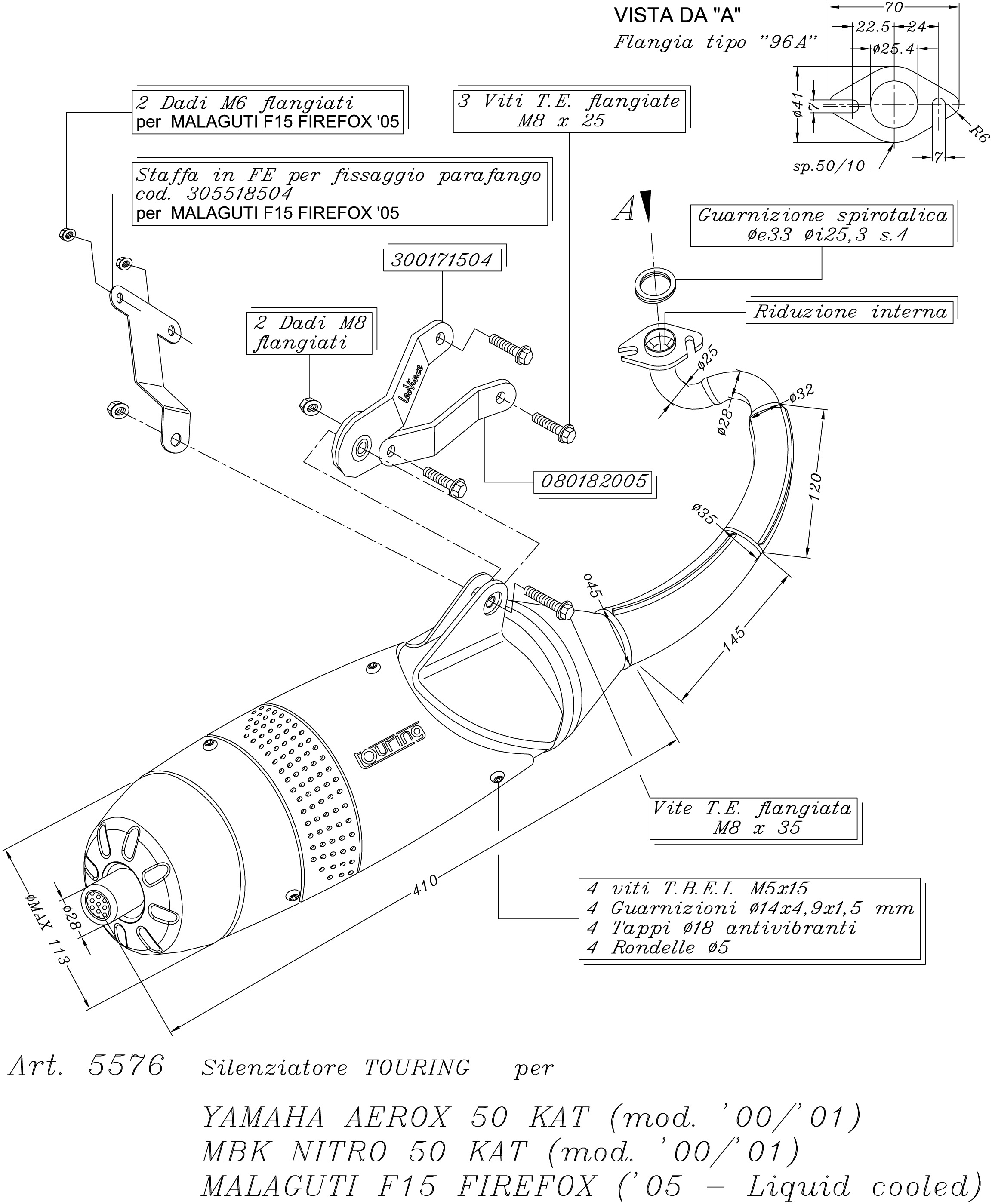 LeoVince exhaust system Touring, steel for Yamaha Aerox 50 Cat (Bj.00-01)