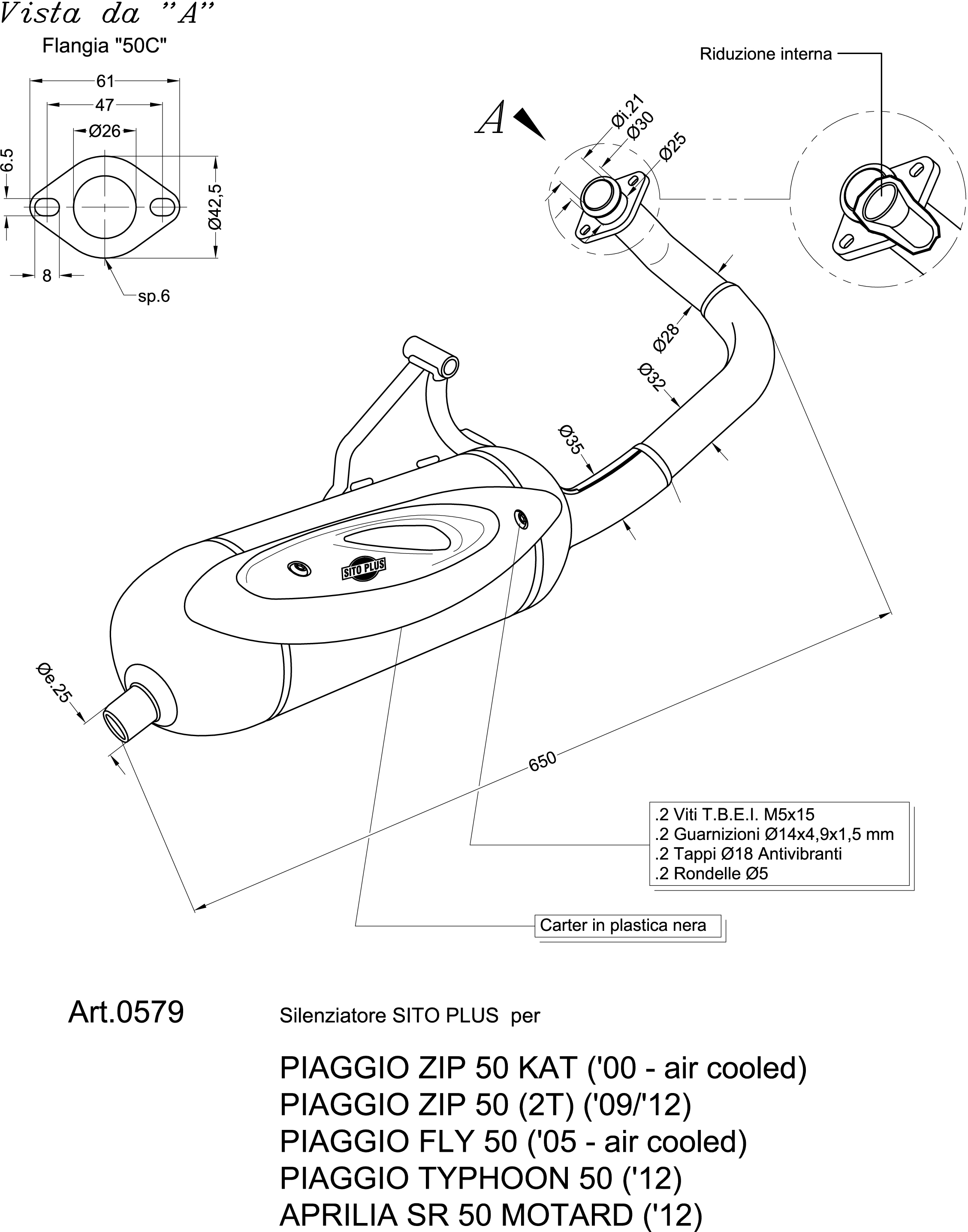 Sito / LeoVince exhaust system Sito Plus, steel for Piaggio ZIP / FLY