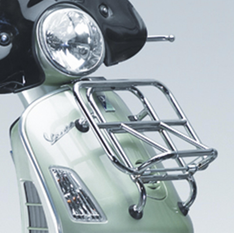 Luggage rack front for Vespa GTS/GTS Super/GTV/GT 60/GT/GT L 125-300ccm, foldable, chrome