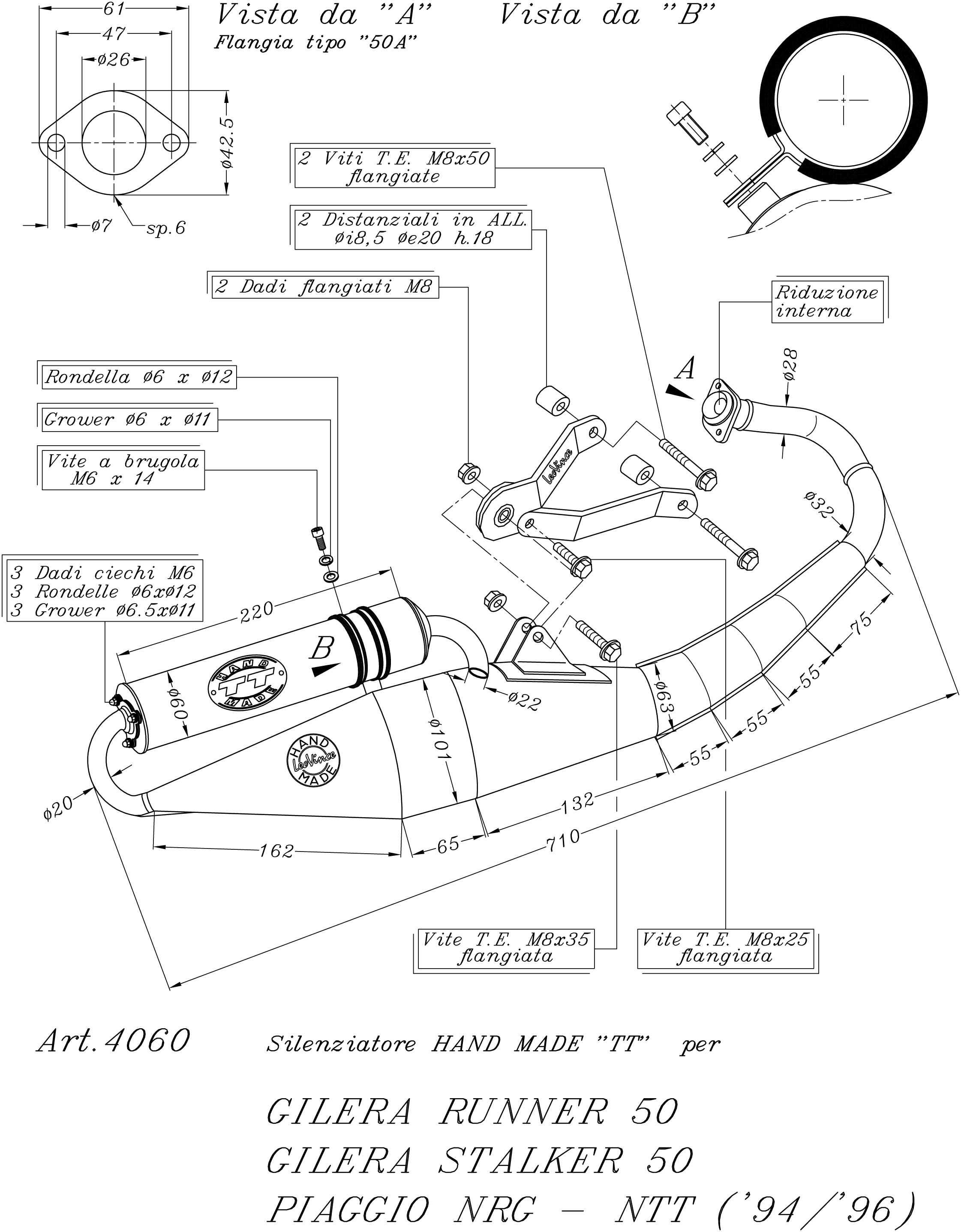 LeoVince Exhaust System Hand Made TT, Black Edition, Steel, Full System for NRG (Bj.94-96)