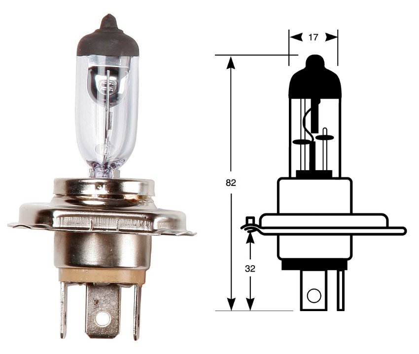 Ring bulb, incandescent lamp, H4, blister pack 1 piece, 12 V, 60/55 W, P43t