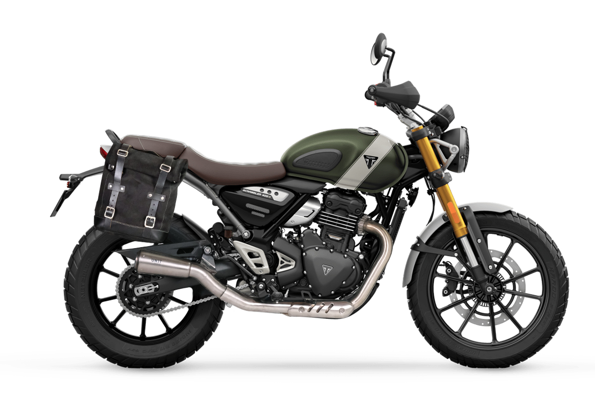 Canvas side bag left 10L-14L + frame Triumph Scrambler 400 X - Black/Black