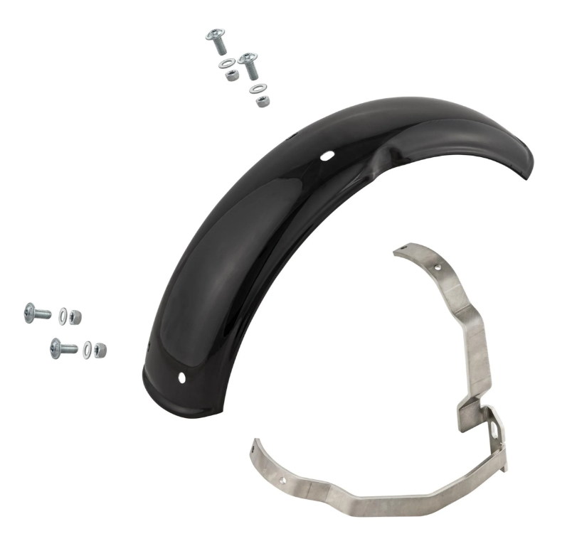 Mudguard 2.0 Garelli for Vespa PX 80-200cc, metal black glossy, bracket stainless steel brushed