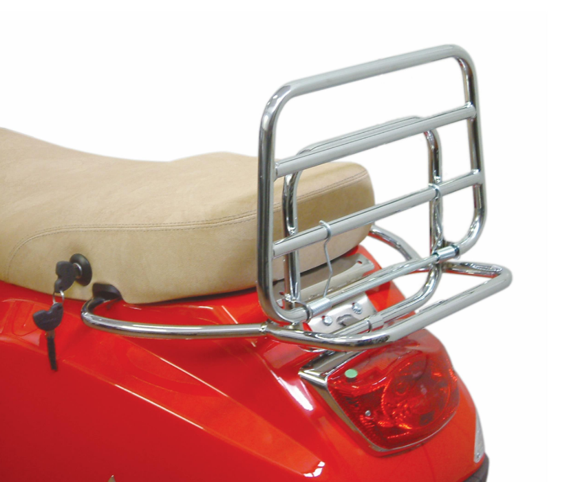 Rear luggage rack for Vespa LX/LXV/S 50-150cc, foldable, chrome