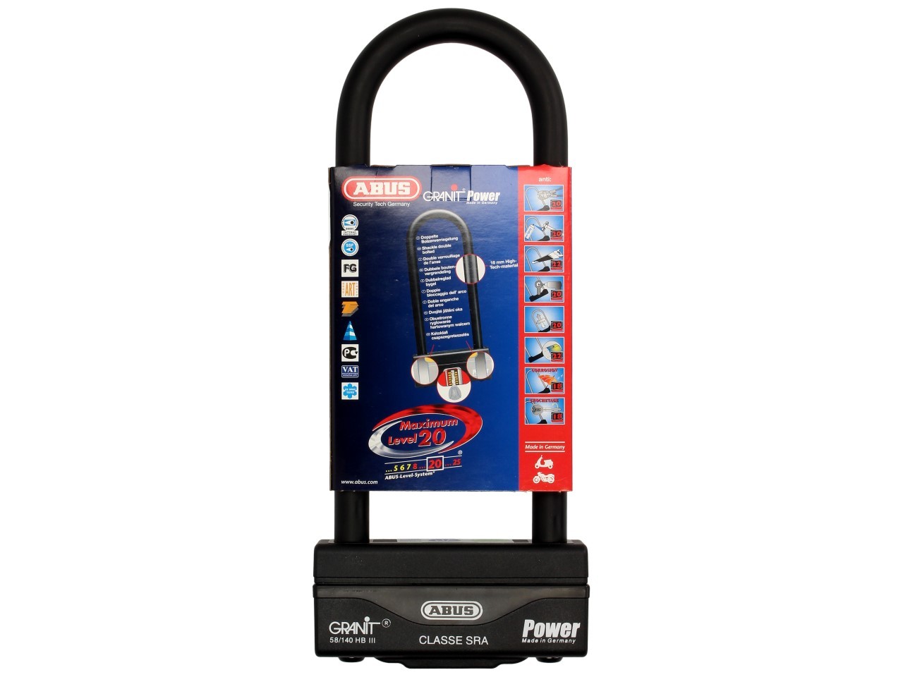 ABUS U-lock 260x83 Granit Power 58 for motorcycle, scooter & Vespa