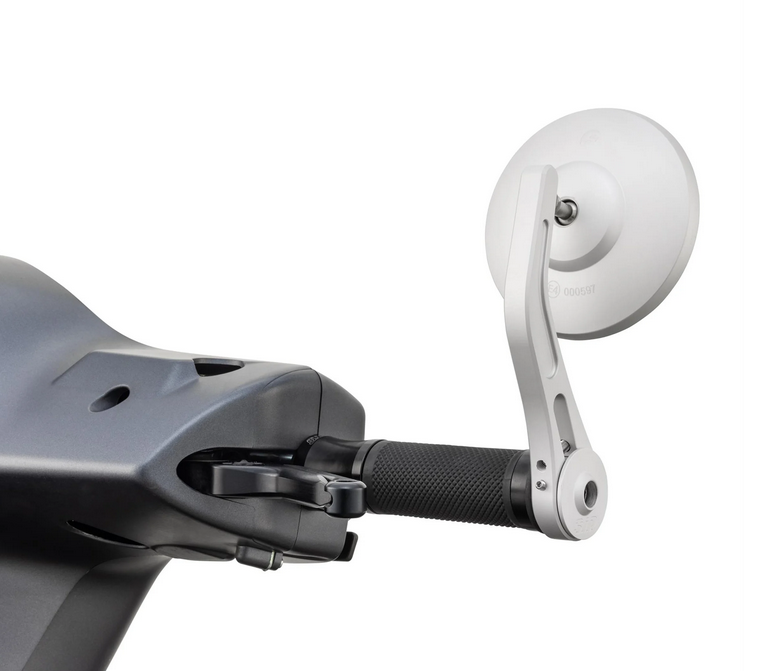 Handlebar end mirror for Vespa, left or right, round, silver matt