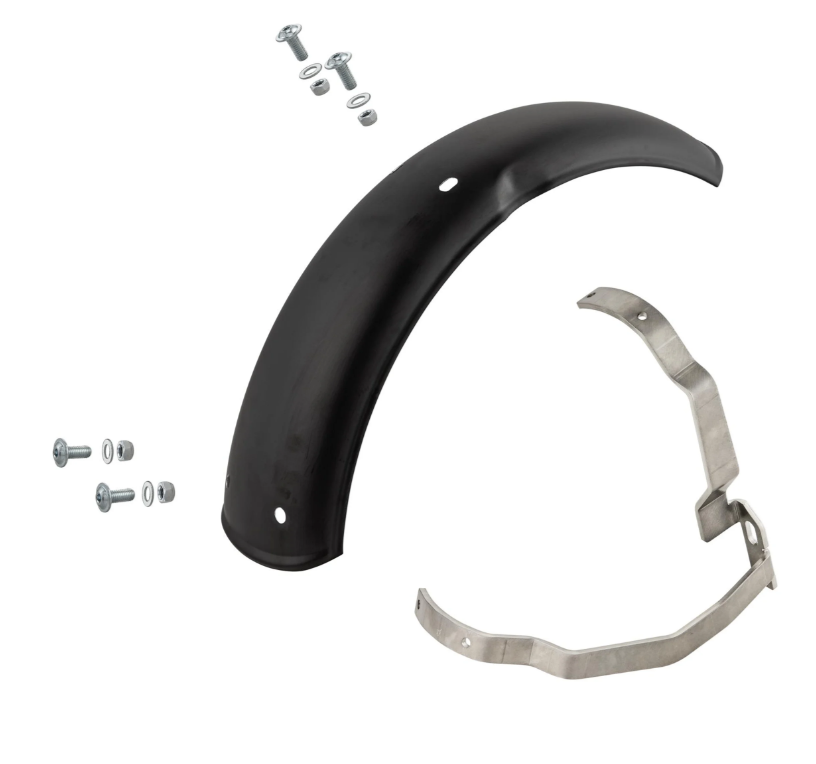 Mudguard 2.0 Garelli for Vespa PX 80-200cc, metal black matt, bracket stainless steel brushed