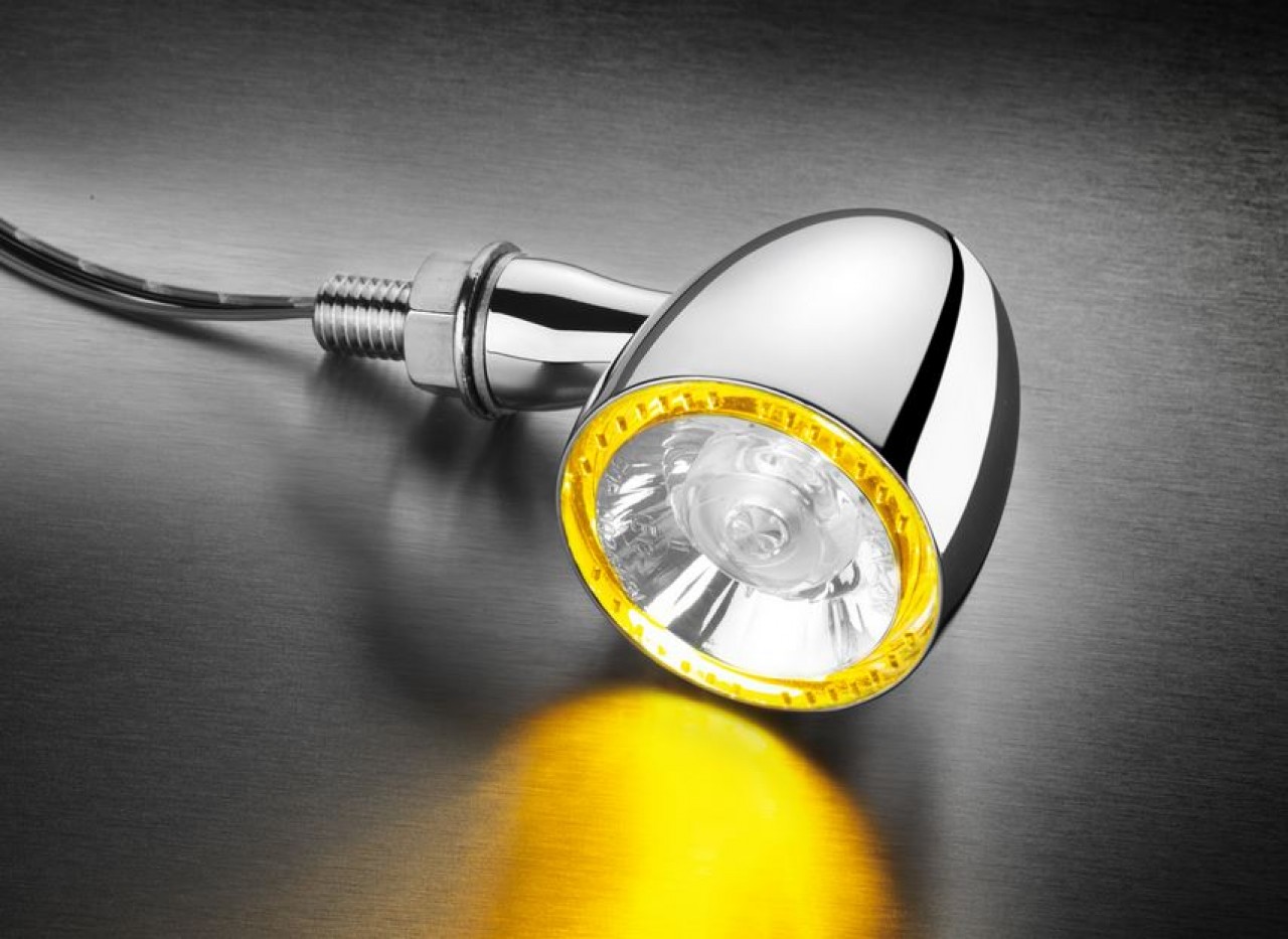 Kellermann turn signal with position light, Bullet 1000 PL, steel, LED, VL/VR, 12 V, chrome glossy