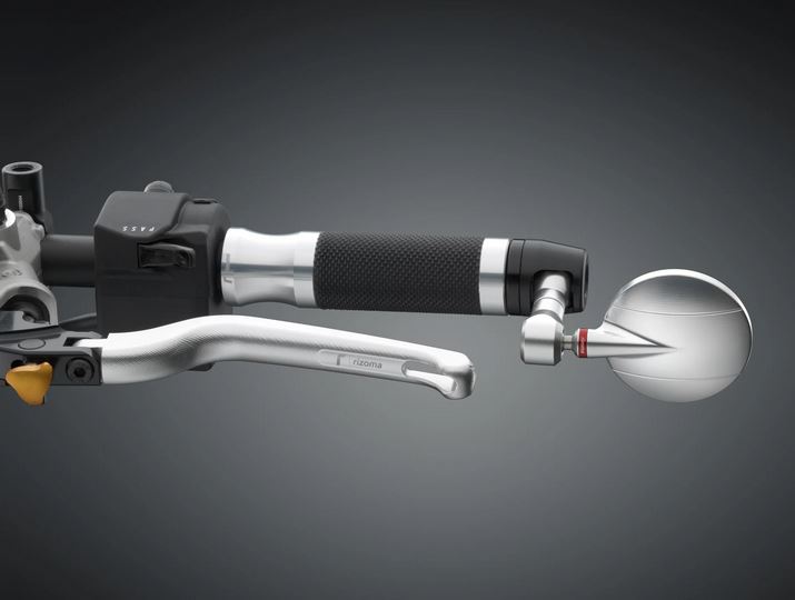 Handlebar end mirror RIZOMA "SPY-R" Ø 94.5 mm left or right for Vespa, black/silver anodized