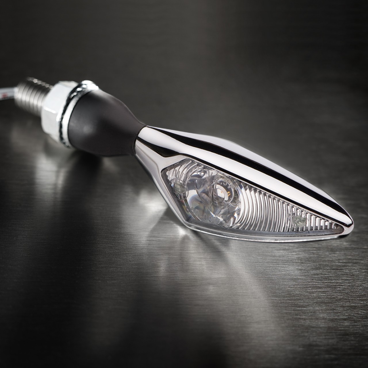 Kellermann turn signal, rhombus, steel, LED, VR/HL, 12 V, shiny chrome, M8x20, E-approved